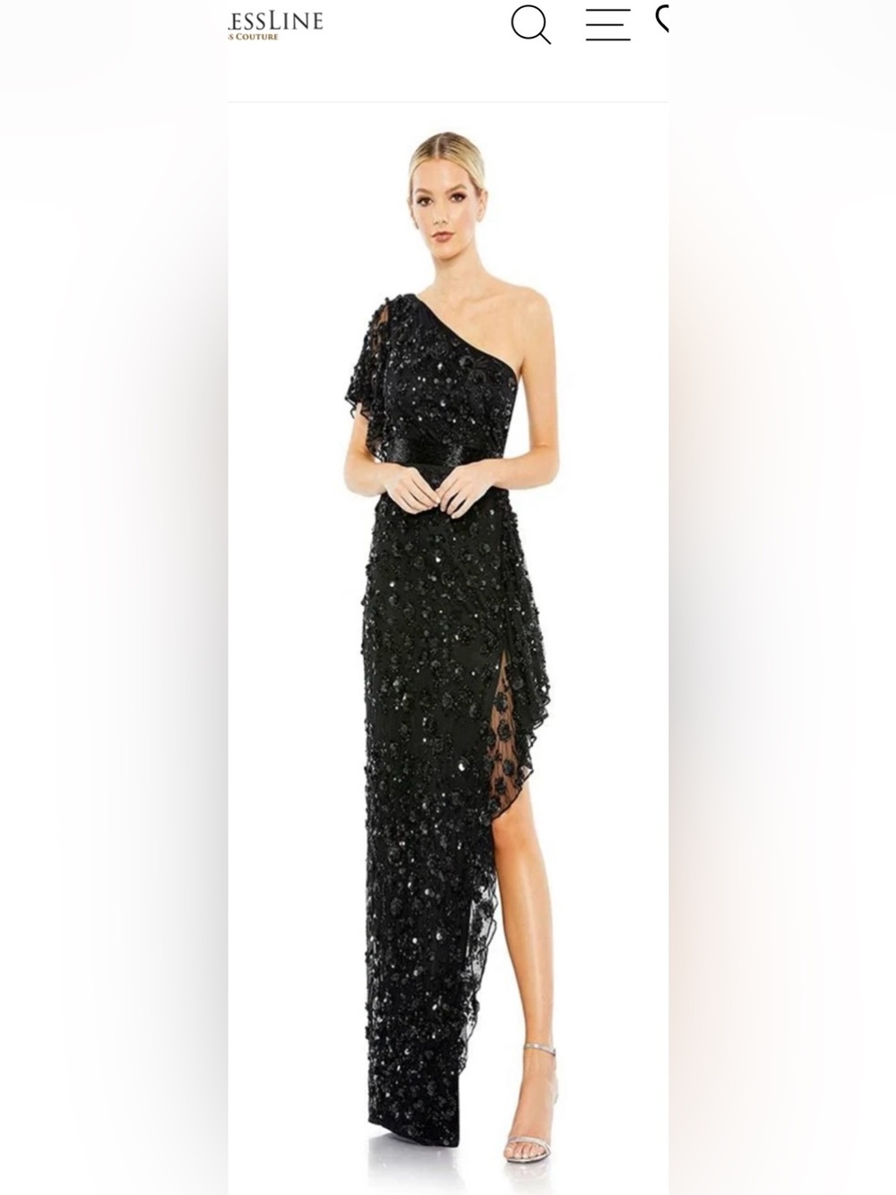 706. Mac Duggal 93867 Black One-Shoulder Sequin Ruffle Gown